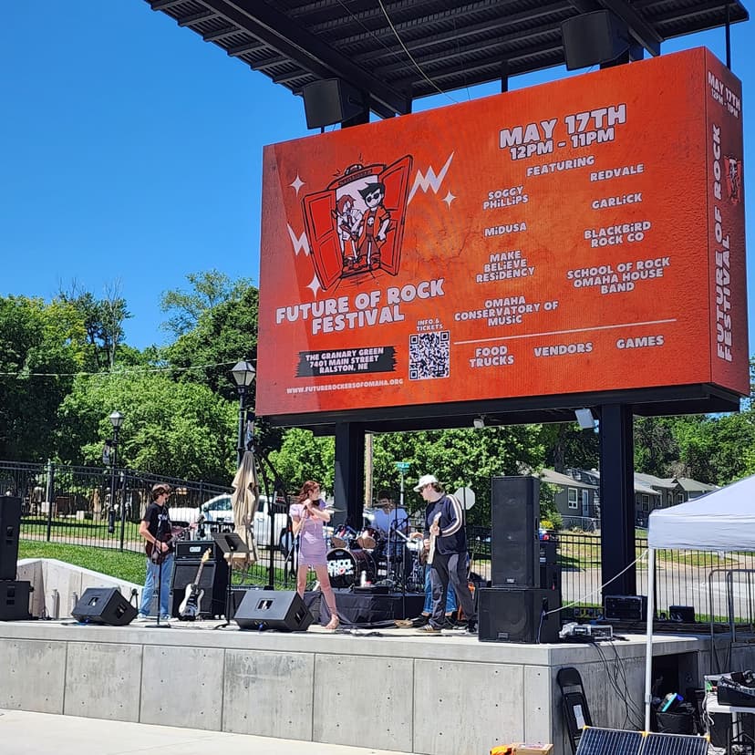 Festival banner on stage
