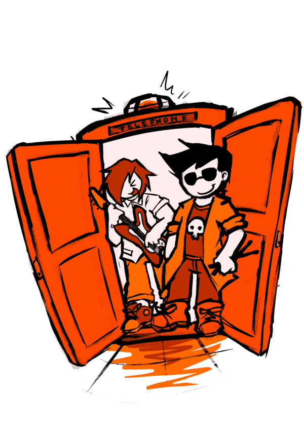 Future Rockers mascots emerging from a telephone booth